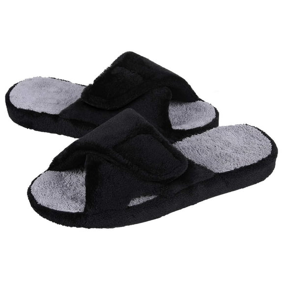 Litfun Women's Fuzzy Slippers Adjustable Terry Cloth Indoor Slippers Open Toe House Shoes with Arch Support