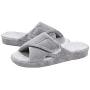 LITFUN Women's Fuzzy Slippers Adjustable Terry Cloth Indoor Slippers Open Toe House Shoes with Arch Support