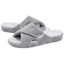 Litfun Women's Fuzzy Slippers Adjustable Terry Cloth Indoor Slippers Open Toe House Shoes with Arch Support