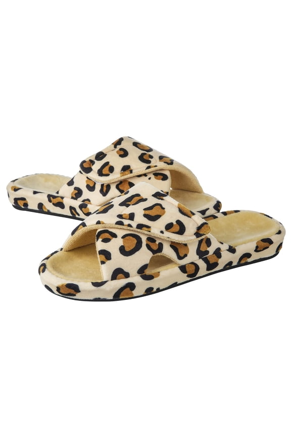 Women's Fuzzy Slippers Adjustable Terry Cloth Indoor Slippers Open Toe House Shoes with Arch Support