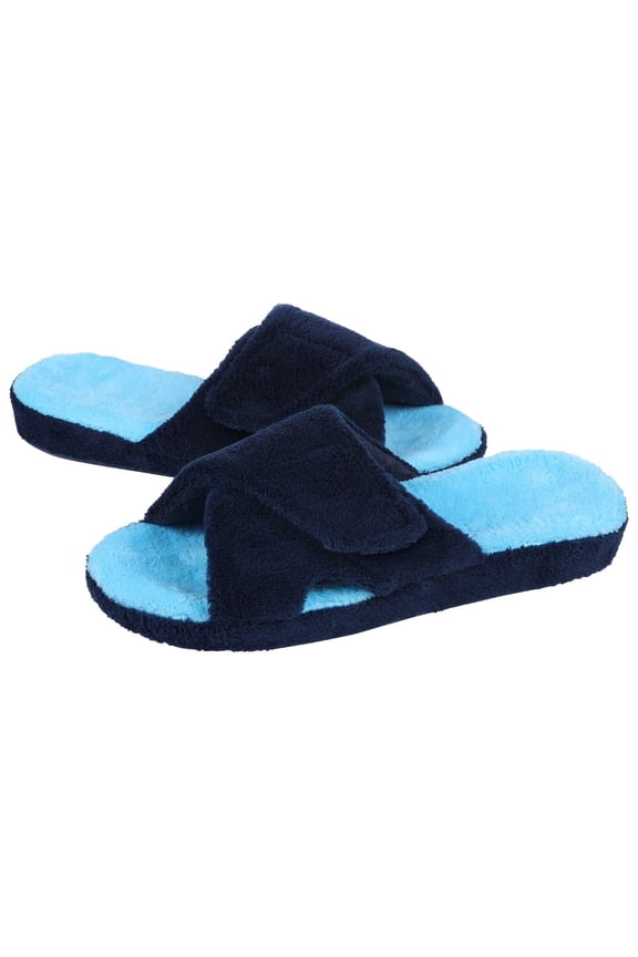 Women's Fuzzy Slippers Adjustable Terry Cloth Indoor Slippers Open Toe House Shoes with Arch Support