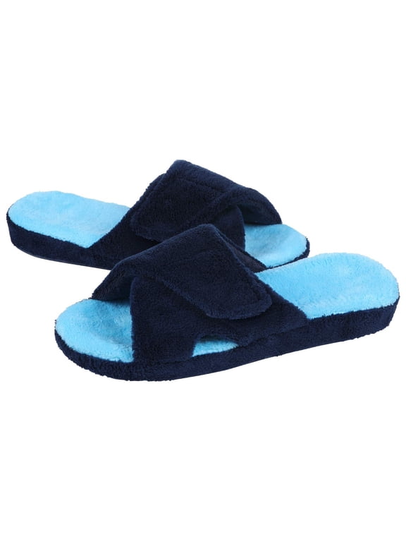 Women's Fuzzy Slippers Adjustable Terry Cloth Indoor Slippers Open Toe House Shoes with Arch Support