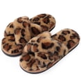 thumbnail image 1 of Litfun Women's Fuzzy Slippers Open Toe Cross Band Slippers Memory Foam House Slippers for Women, Leopard Brown, 1 of 6