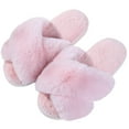 thumbnail image 1 of Litfun Women's Fuzzy Slippers Open Toe Cross Band Slippers Memory Foam House Slippers for Women, Pink, 1 of 7
