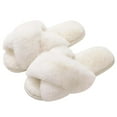thumbnail image 1 of Litfun Women's Fuzzy Slippers Open Toe Cross Band Slippers Memory Foam House Slippers for Women, White, 1 of 8