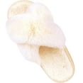 thumbnail image 1 of Litfun Women's Fuzzy Slippers Plush Cross Band Open Toe House Thick Sole Slippers, White, Size 8.5-9.5, 1 of 7