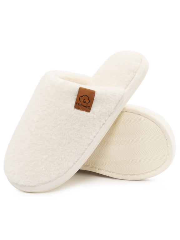 Women's Fuzzy Slippers Winter Comfy Indoor House Slippers Soft Memory Foam Shoes, Beige