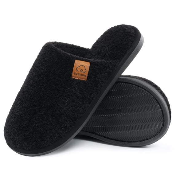 Litfun Women's Fuzzy Slippers Winter Comfy Indoor House Slippers Soft Memory Foam Shoes, Black