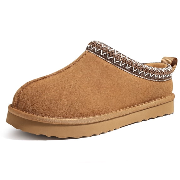 Litfun Women's Suede Fuzzy Slippers Winter House Shoes Cozy Mini Boots for Indoor Outdoor, Chestnut