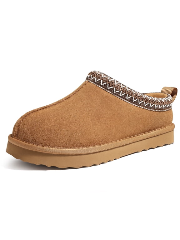 Women's Suede Fuzzy Slippers Winter House Shoes Cozy Mini Boots for Indoor Outdoor, Chestnut