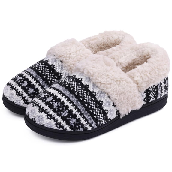 Litfun Women's Memory Foam House Shoes Warm Comfy Fuzzy House Slippers with Knit Fleece Lined, Black, 5-6.5
