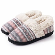 LITFUN Women's Memory Foam House Shoes Warm Comfy Fuzzy House Slippers with Knit Fleece Lined, Pink, 8-8.5