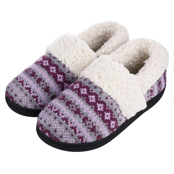 Litfun Women's Memory Foam House Shoes Warm Comfy Fuzzy House Slippers with Knit Fleece Lined, Purple, 8-8.5