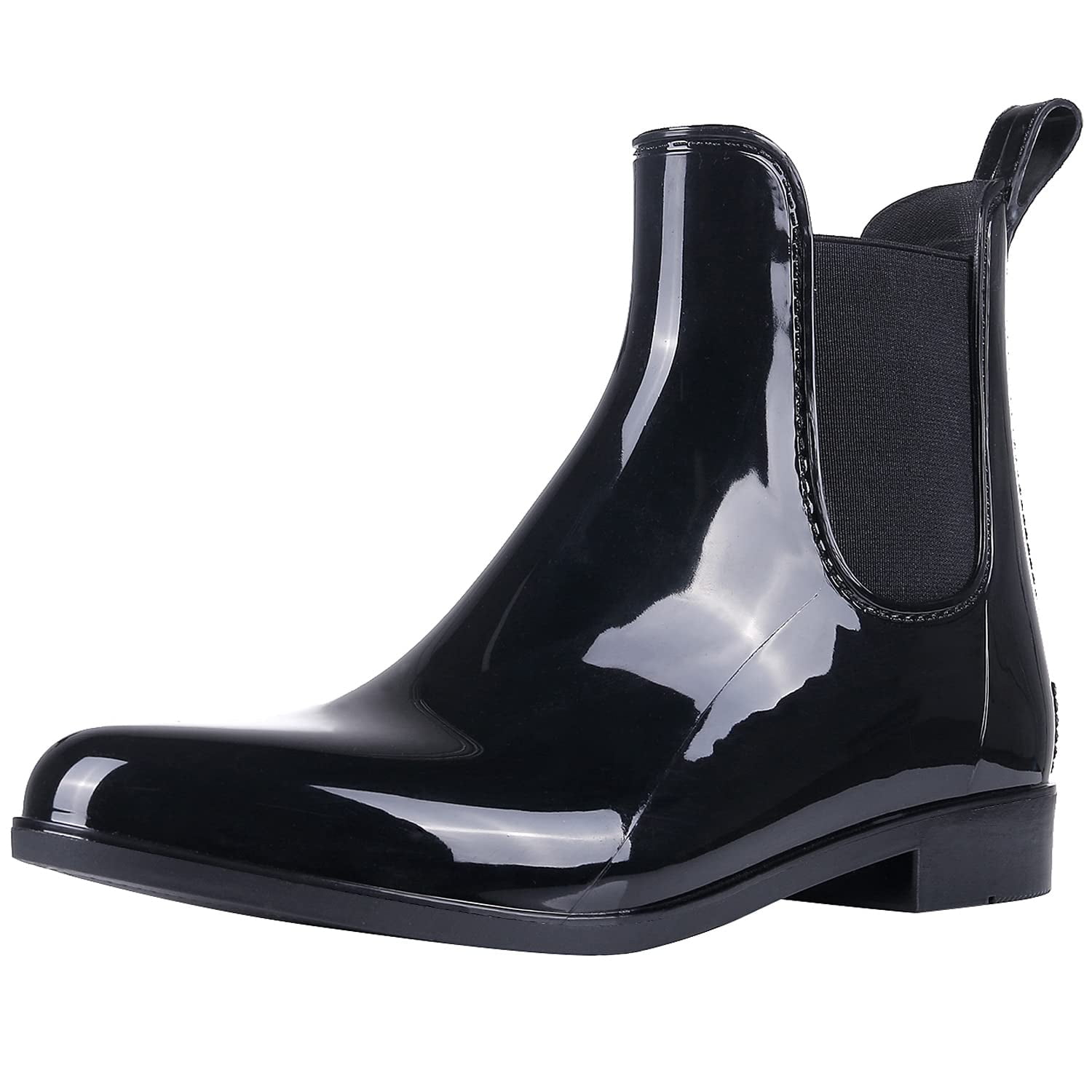 Litfun Women's Short Ankle Rain Boots Lightweight Chelsea Booties Rubber Waterproof Garden Rain Boots for Women, Black, Size 9