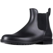 Litfun Women's Short Rain Boots Waterproof Anti Slip Rubber Ankle Chelsea Booties Rainboots for Women, Black, Size 5