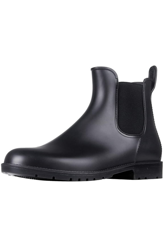 Women's Short Rain Boots Waterproof Anti Slip Rubber Ankle Chelsea Booties Rainboots for Women, Black, Size 5