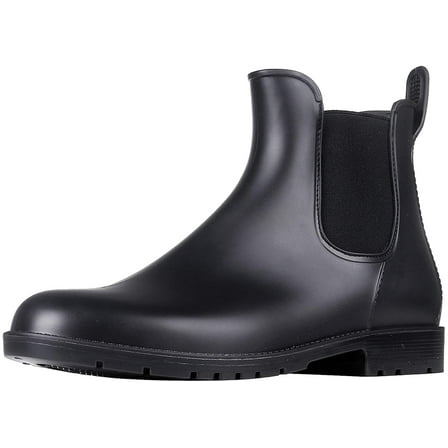 Litfun Women's Short Rain Boots Waterproof Anti Slip Rubber Ankle Chelsea Booties Rainboots for Women, Black, Size 8.5