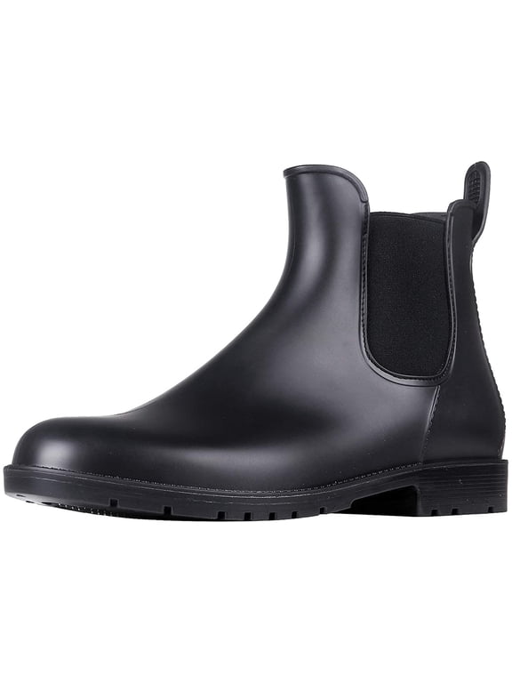 Women's Short Rain Boots Waterproof Anti Slip Rubber Ankle Chelsea Booties Rainboots for Women, Black, Size 8.5