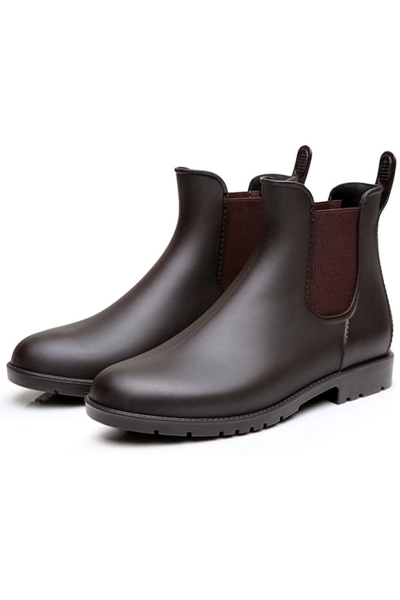 Women's Short Rain Boots Waterproof Anti Slip Rubber Ankle Chelsea Booties Rainboots for Women, Brown, Size 8.5