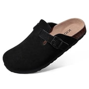 Litfun Womens Suede Clogs Leather Mules Cork Footbed Sandals Arch Support Potato Shoes with Adjustable Buckle