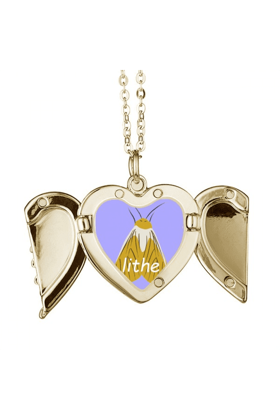 Lithe Moth Phengophil Winged Insect Folded Wings Peach Heart Pendant Necklace