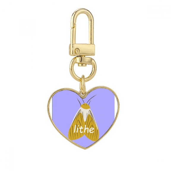 Lithe Moth Phengophil Winged Insect Gold Heart Keychain Metal Keyring Holder