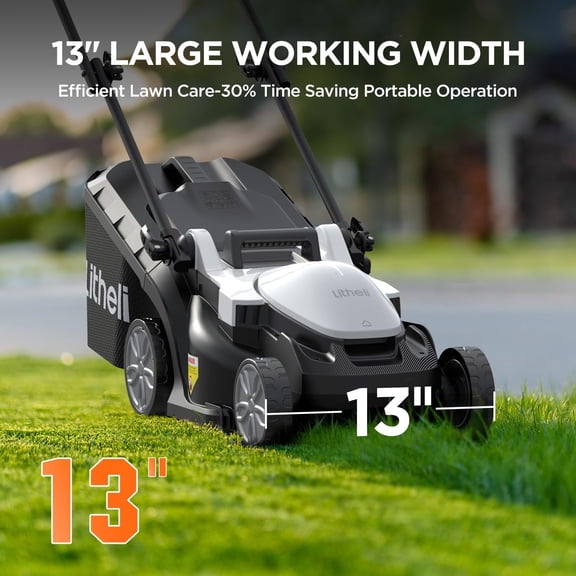 13 Inch Cordless Lawn Mower with 2 Batteries, 5-Height Adjustment Brushless Electric Mower for Garden Yard