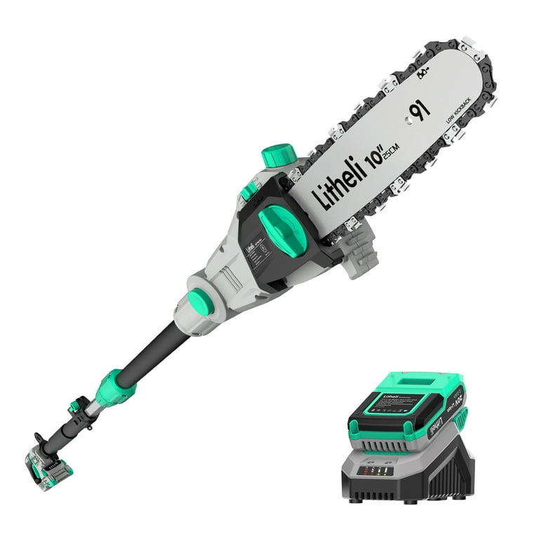 Litheli 20V 10 Cordless Pole Saw Telescopic for Tree Trimming with 2.0Ah Battery Charger