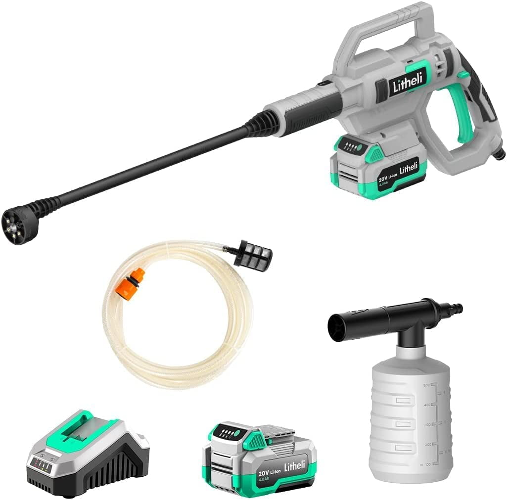 Litheli 20V Cordless Pressure Washer, Portable Power Washer Cleaner, High Pressure Car Washer, 3.2 Lbs Lightweight, Adjustable Nozzle, with 4.0 Ah Battery & 2.4 A Charger