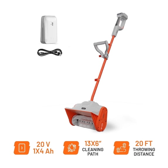 Litheli 20V Cordless Snow Shovel, 13-inch Battery Powered Snow Thrower, with Auxiliary Handle and 4.0Ah Battery, Easy Snow Removal Tool for Driveways, Sidewalks, Patios and Decks