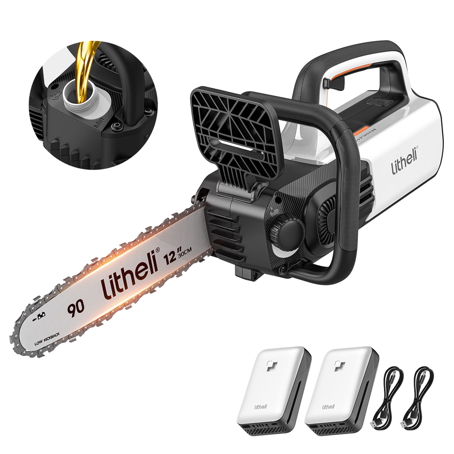 Litheli 2x20V 12" Cordless Handheld Chainsaw, Brushless Battery Powered Chainsaw Auto-Lubrication for Wood Cutting Trimming Courtyard Garden With 2*2.5Ah Battery