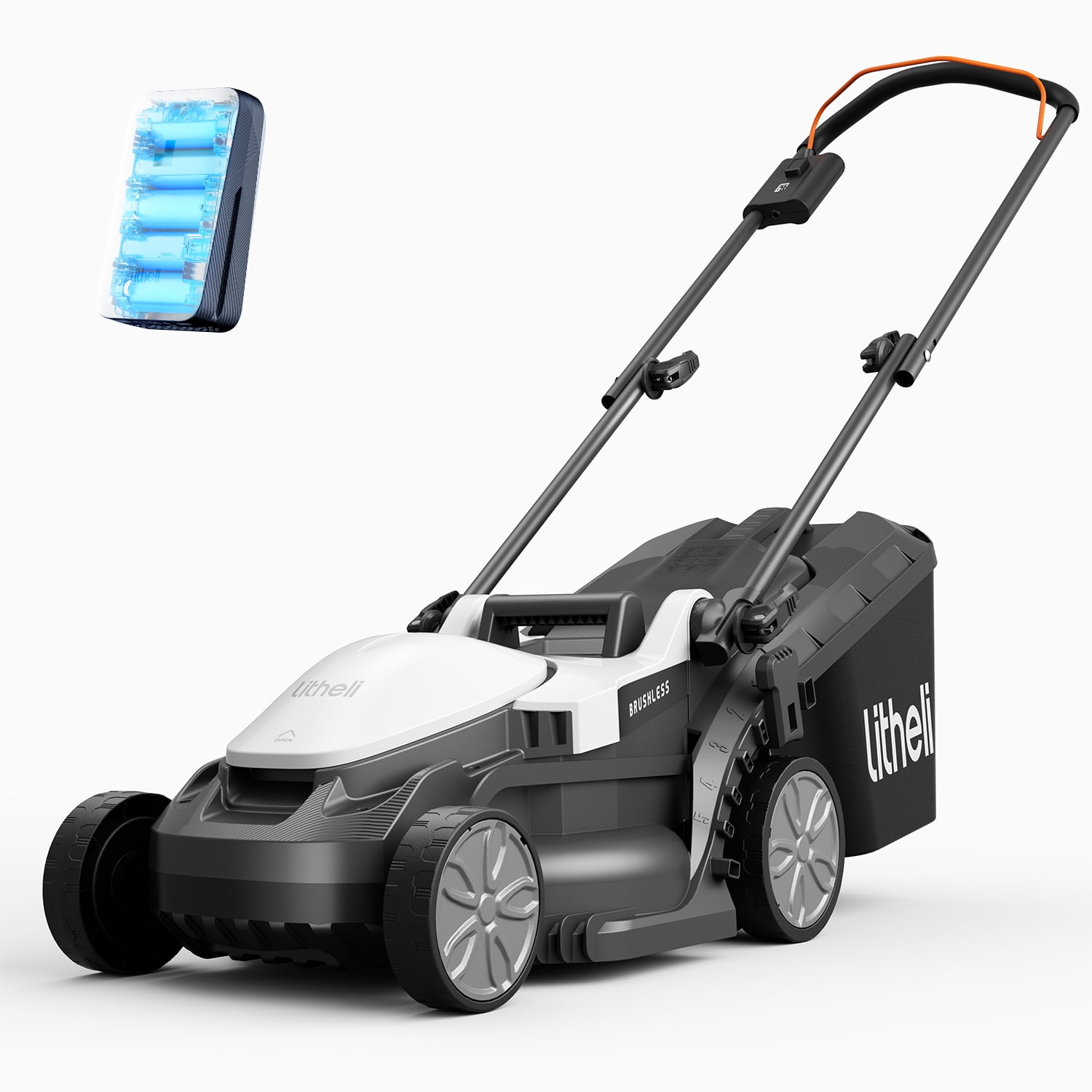 Litheli 13 Inch Cordless Lawn Mower, 5 Heights, 20V U20, Brushless Motor, 4.0Ah Battery