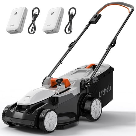 Litheli Cordless Lawn Mower, 2*20V Electric Lawn Mowers, 16 Inch, Adjustment Heights, Light Weight, With 2*4.0Ah Portable Battery, for Garden/Yard/Farm