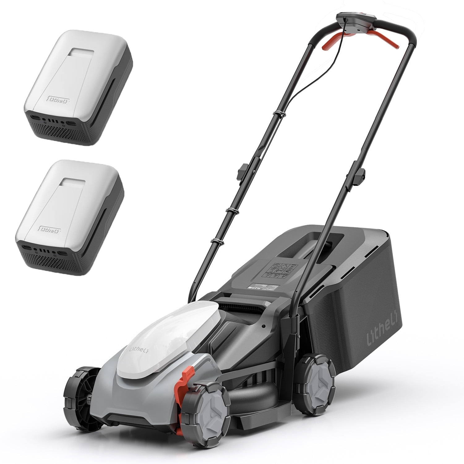 Litheli 40V Cordless Electric Lawn Mower, 14-Inch, Brushless Motor, 5-Position Height Adjustment, with 2 x 5.0Ah Battery, for Lawns & Gardens