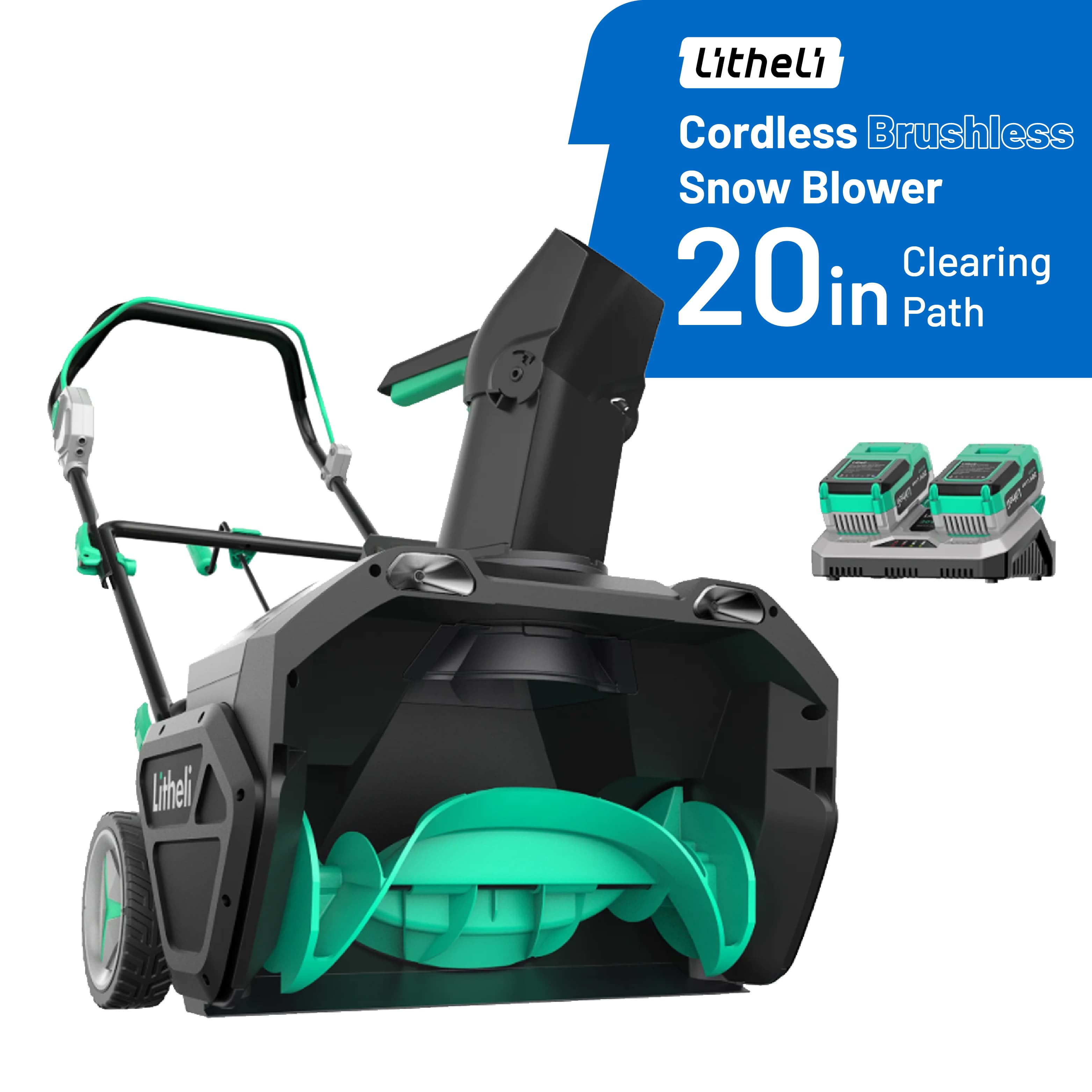 Litheli Cordless Snow Blower, 2X20V (40V) 20 Inch Snow Thrower with Brushless Motor Electric Snow Removal Machine, 2X4.0Ah Battery & Charger, Single-Stage