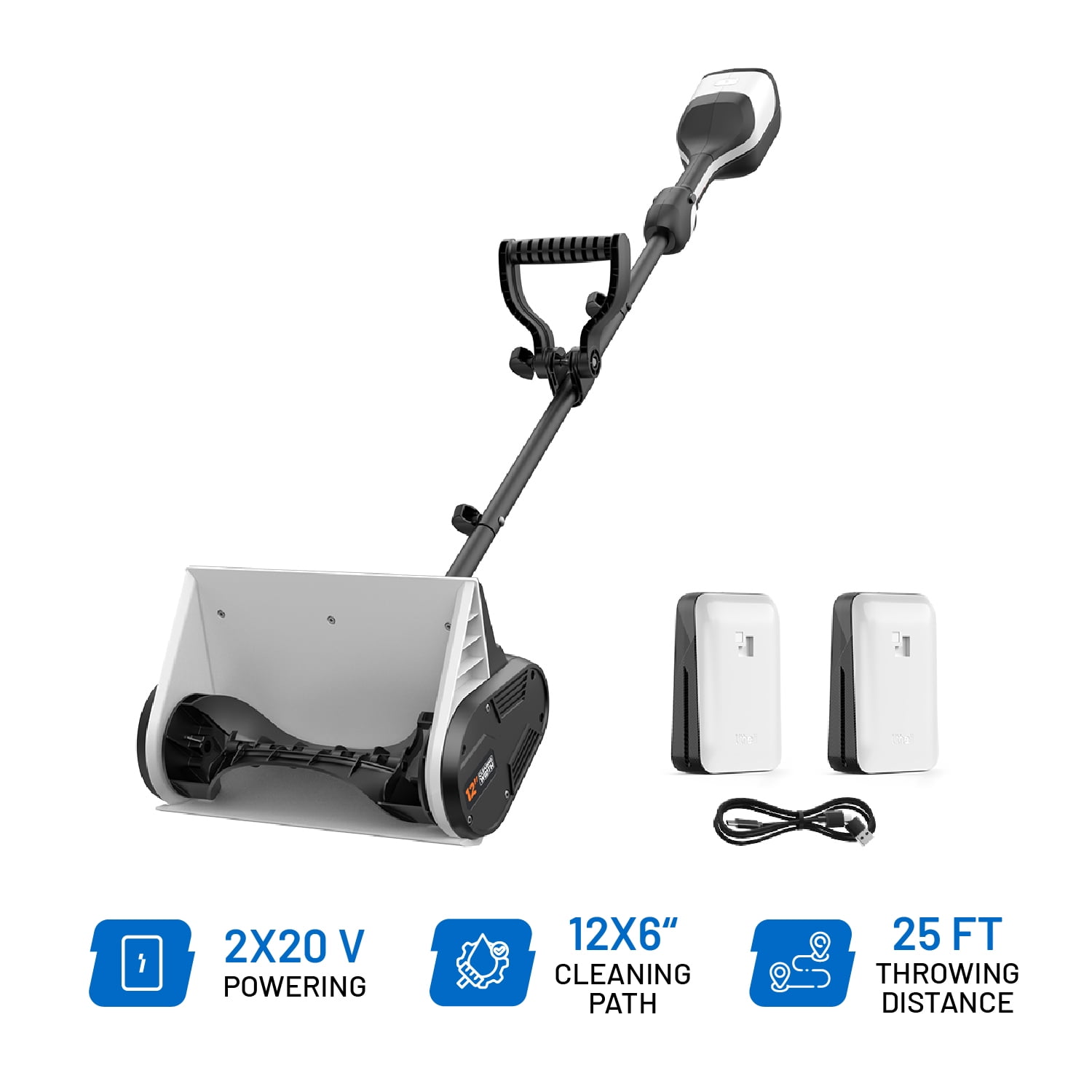 Litheli U20 Cordless Snow Shovel, 2*20V 12" Battery Powered Snow Thrower, Battery Snow Blower with Brushless Motor + 2*4.0Ah Portable Battery