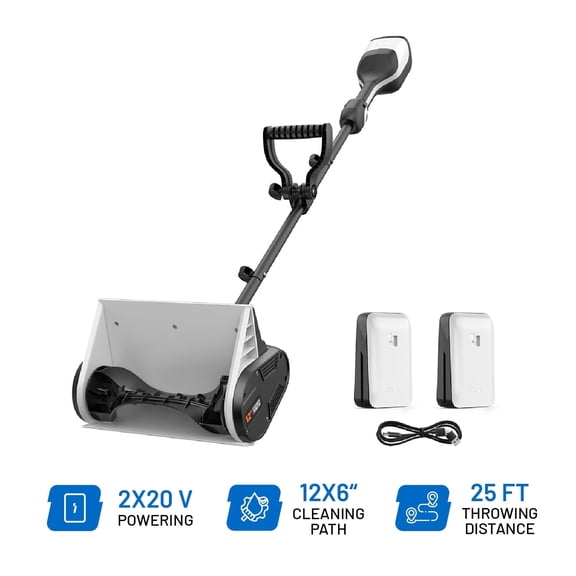 Litheli U20 Cordless Snow Shovel, 2*20V 12" Battery Powered Snow Thrower, Battery Snow Blower with Brushless Motor + 2*4.0Ah Portable Battery