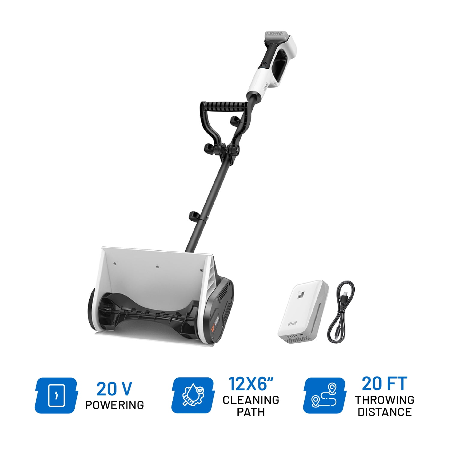 Litheli U20 Cordless Snow Shovel, 20V 12" Battery Powered Snow Thrower, Battery Snow Blower with Brushless Motor + 4.0Ah Portable Battery