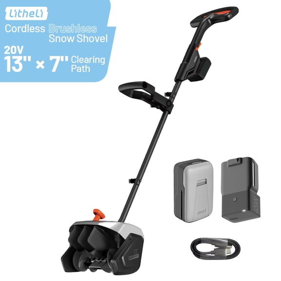 Litheli Cordless Snow Shovel, 20V 13.5" Battery Powered Snow Blower, Battery Snow Thrower with Auxiliary Handle, with 5.0Ah Li-Ion Battery and Charger