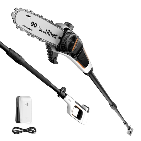 Litheli U20 Pole Saw for Tree Trimming, 8'' Electric Cordless Pole Saws, 27.5ft/s Cutting Speed with 2.5Ah Battery for Branch Cutting, Trimming, Pruning