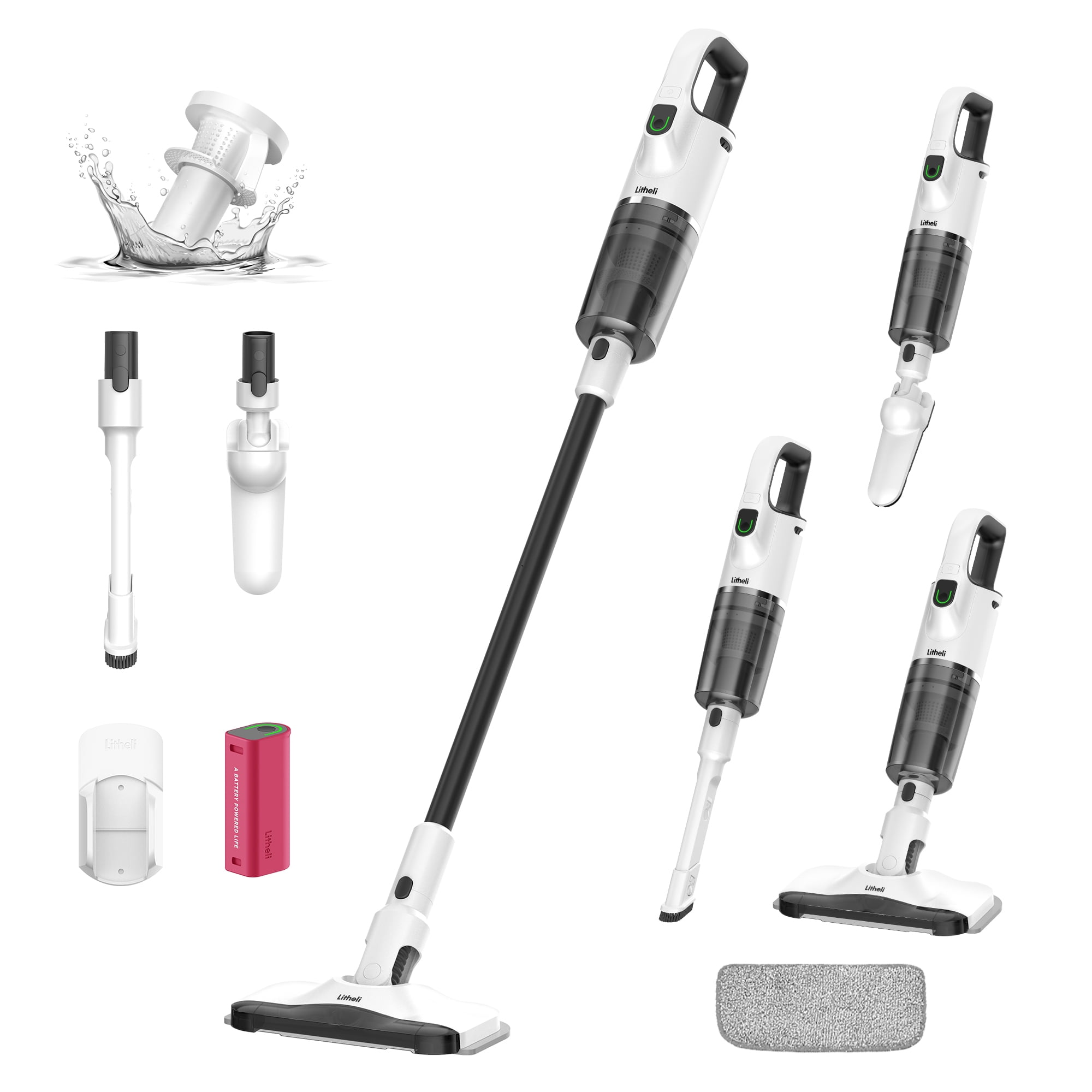 Litheli U4 Cordless Vacuum Cleaner - 10000Pa Suction, Lightweight, 3 Brush Heads, Ultra-low Noise