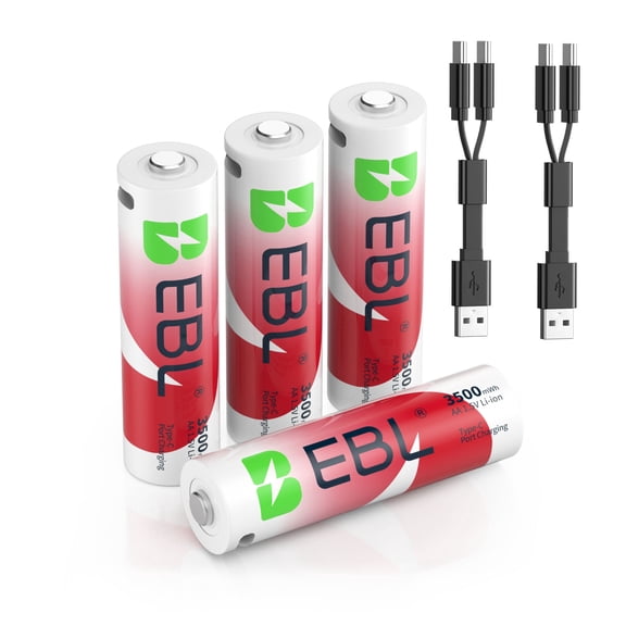 Lithium AA Rechargeable Batteries, 1.5V General Purpose Battery with USB-C Cable, 4 Count