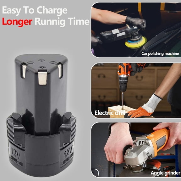 Lithium Battery 12V, 12V Lithium Battery, Cordless Tool Battery Packs, Battery Drill Cordless, Power Drill Cordless, Rechargeable Replacement, Black Plastic Casing, 1 Pc