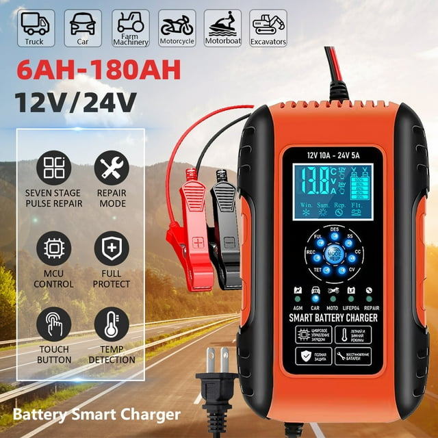 Lithium Battery Charger, 12V/12A 24V/6A Car Battery Charger, FullyAutomatic Smart Battery