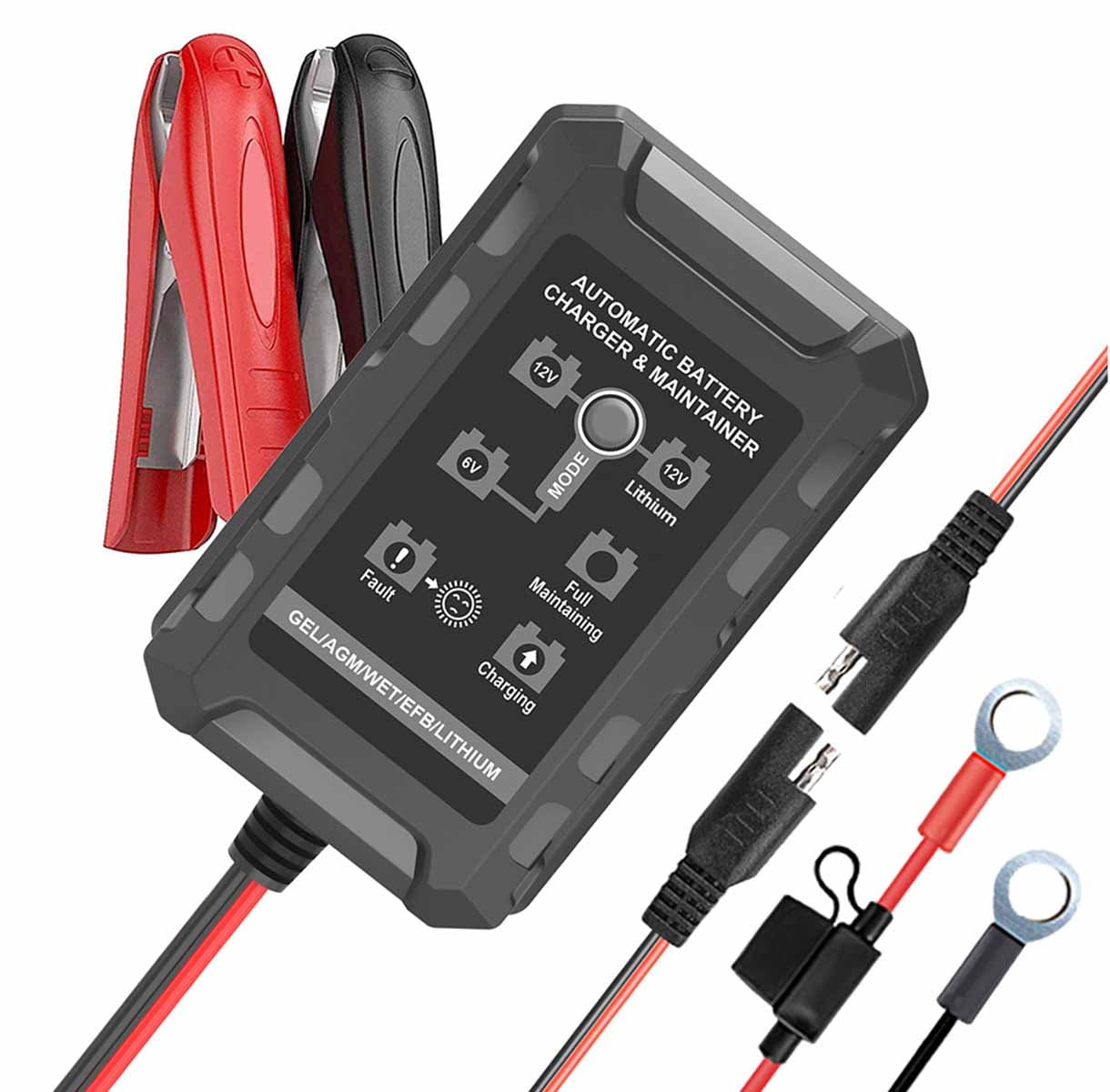 Lifepo4 6V 12V Lithium Automotive Battery Charger for Car, Boat, Motorcycle, Lawn Mower