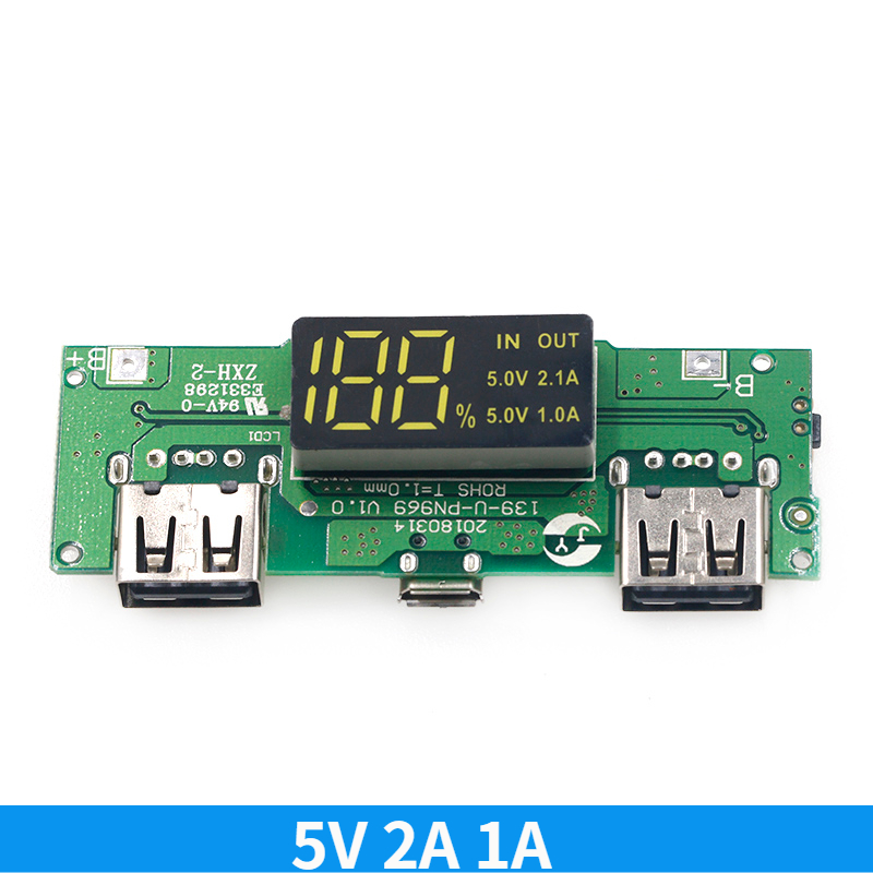 Lithium Battery Charger Board LED Dual USB 5V 2.4A Micro/TypeC USB