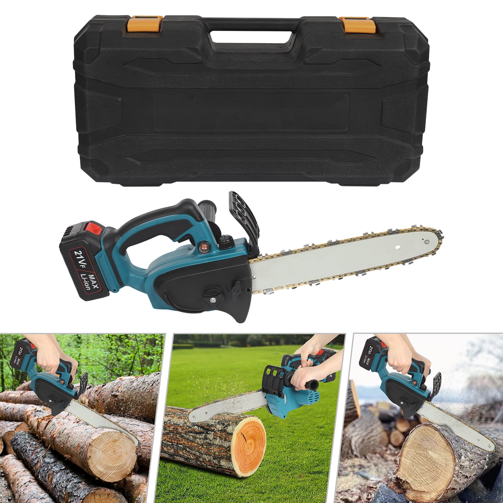 Lithium-Ion Electric Chainsaw with Sub-handle – SK5 Manganese Steel Chain, 32.81ft/s Cutting Speed, Blue – for Garden Pruning