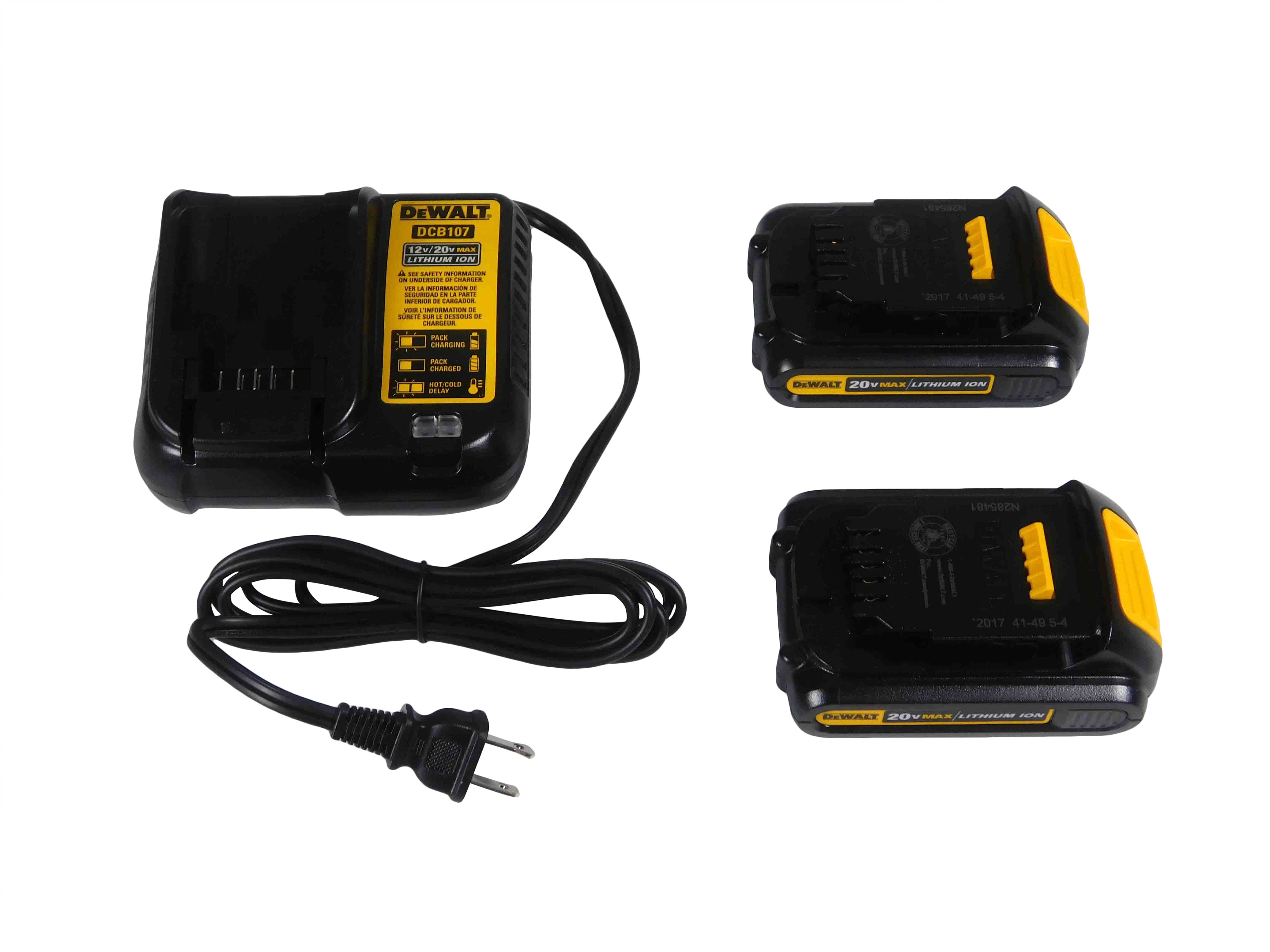 Lithium-Ion battery Dewalt DCB201 2 pack w/ DCB107 20V/12V Charger