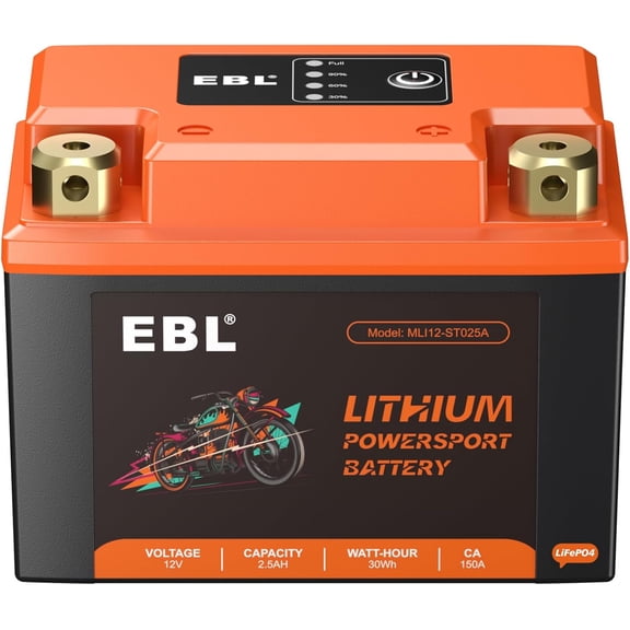 Lithium YTX4L-BS, 75CCA Lithium LiFePO4 Motorcycle Battery, 12V 2.5Ah ATV, UTV, Jet Ski, 4 Wheeler, Quad, Riding Lawn Mower, Tractor, Scooter, PWC, Seadoo, Polaris and Generator Battery