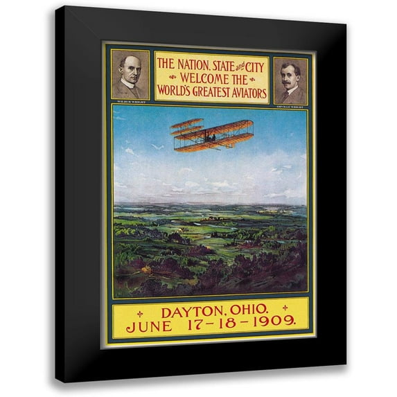 Litho, Wlker 17x24 Black Modern Framed Museum Art Print Titled - Dayton, Ohio Welcomes the Wright Brothers